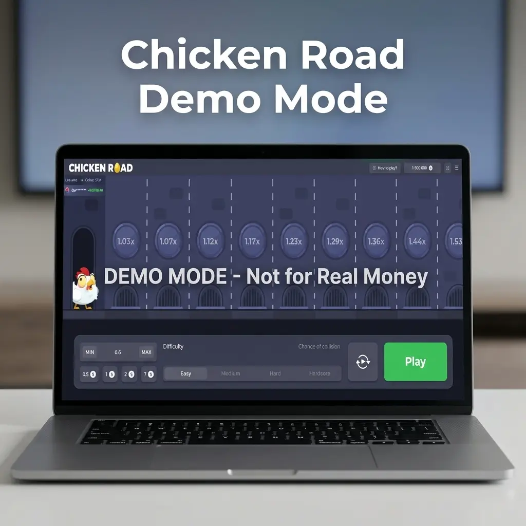 Chicken Road demo mode showing free play with virtual credits, multipliers, and cashout features for risk-free practice